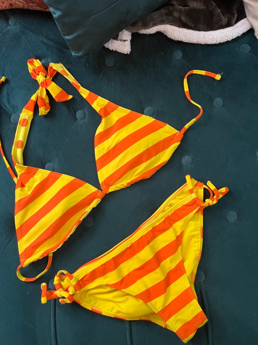Kids Yellow & Orange Striped Bikini Swimsuit